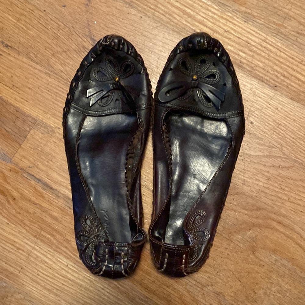 Spanish Leather Dark Brown Flats - Size 8